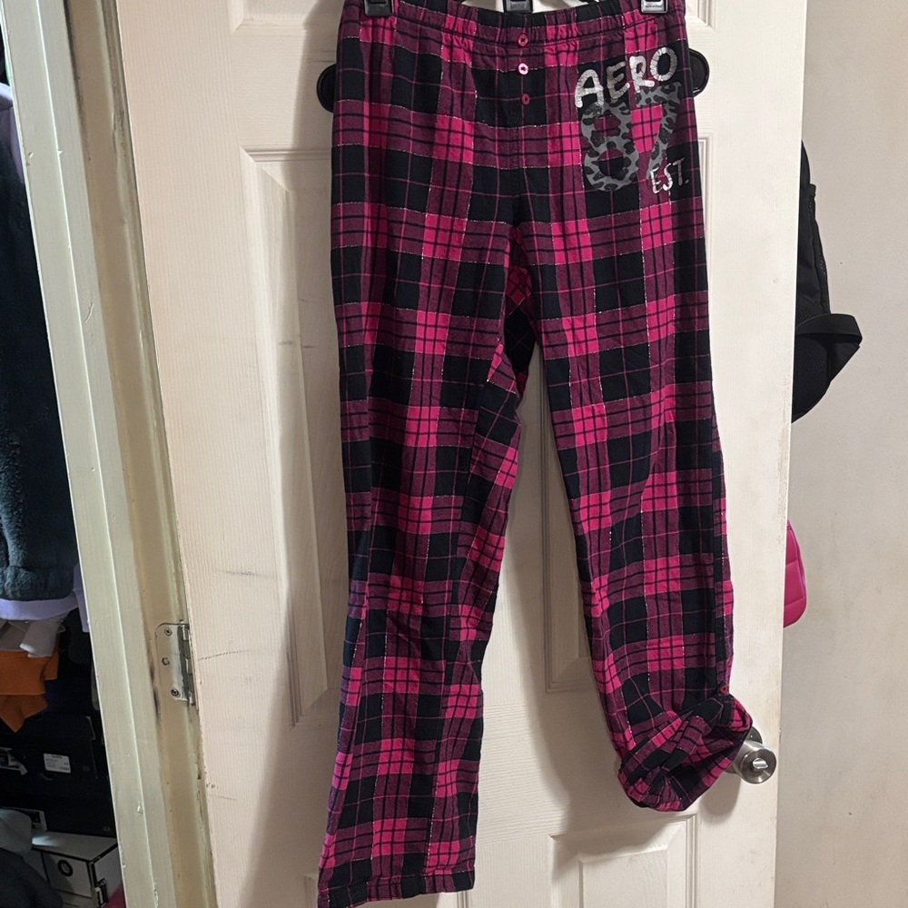 Aero Women's Pink and Black Plaid Pajama Pants